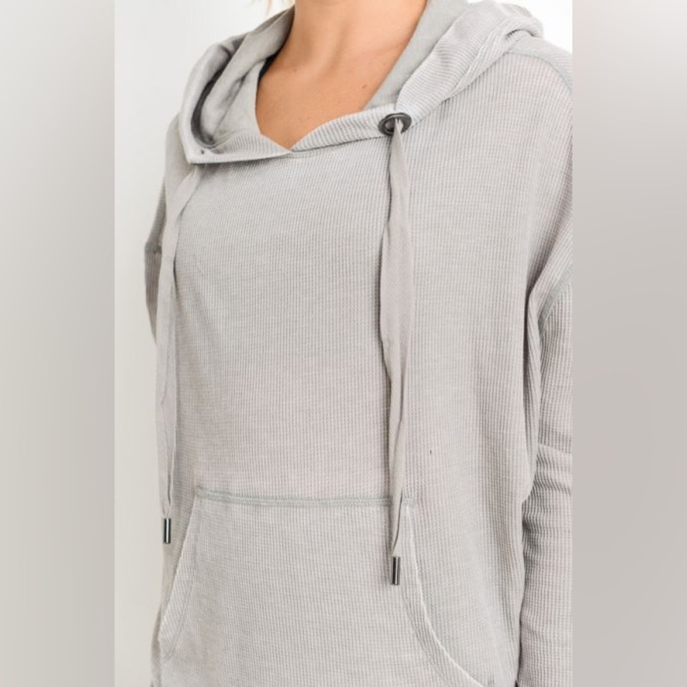 Waffle Weave Thermal Hip Cut Hoodie